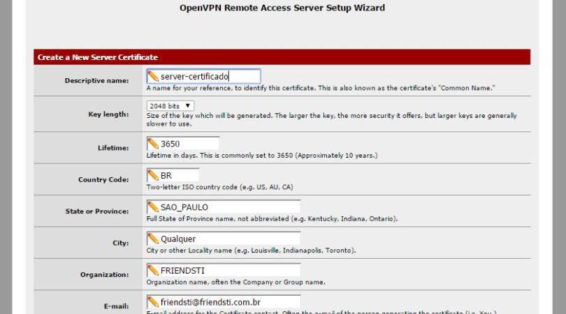 Criando certificado servidor OpenVPN