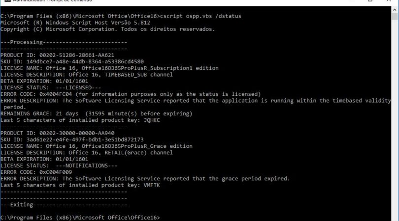 Verificando licenças Office ProPlus